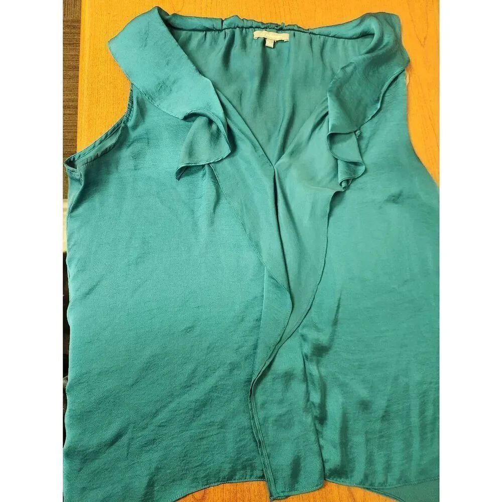 NY Collection XL Green sleeveless top with Ruffle (R) - Picture 2 of 6